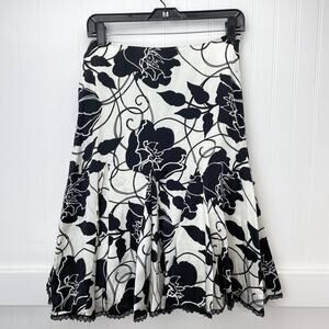White House Black Market 100% Silk Skirt Sz 2 Floral Pleated Knee Length *Flaw